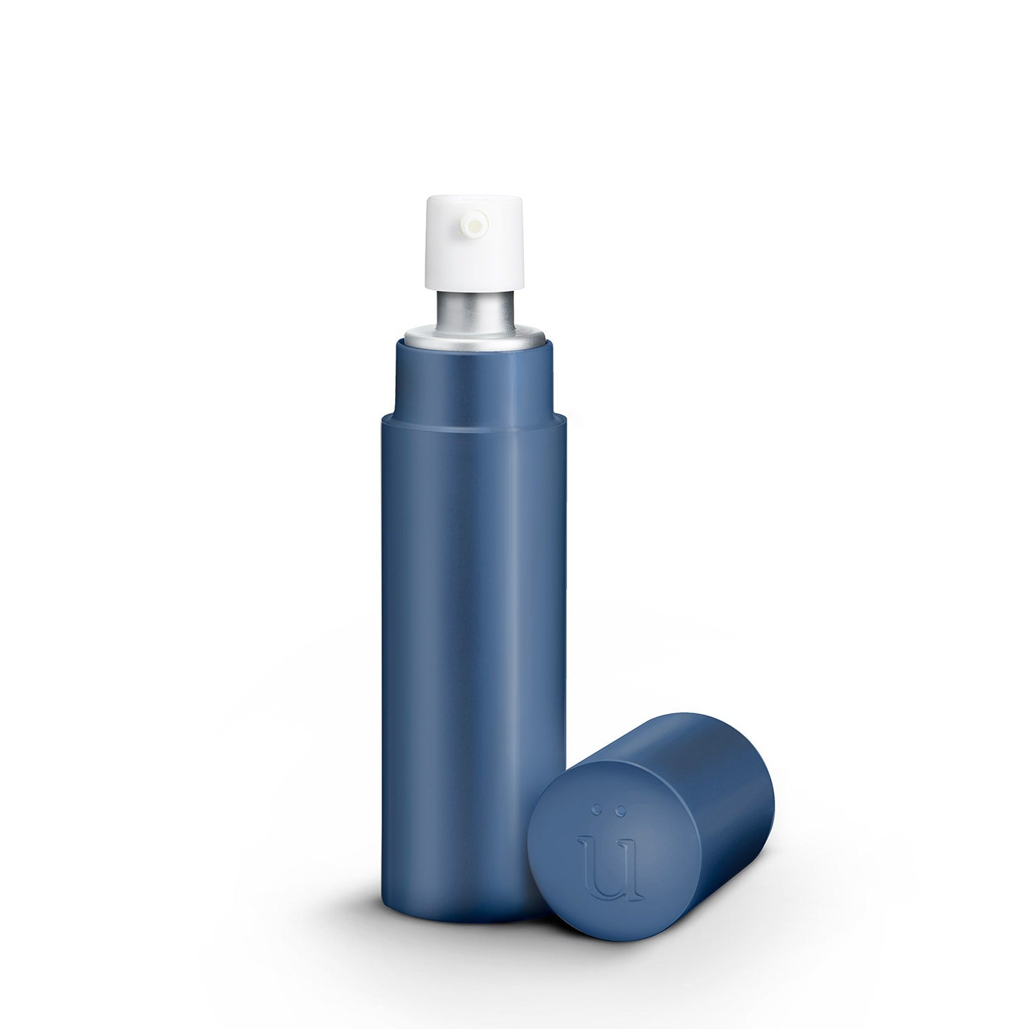 überlube Navy Refillable case with 15ml insert, elegantly designed for travel and intimacy.