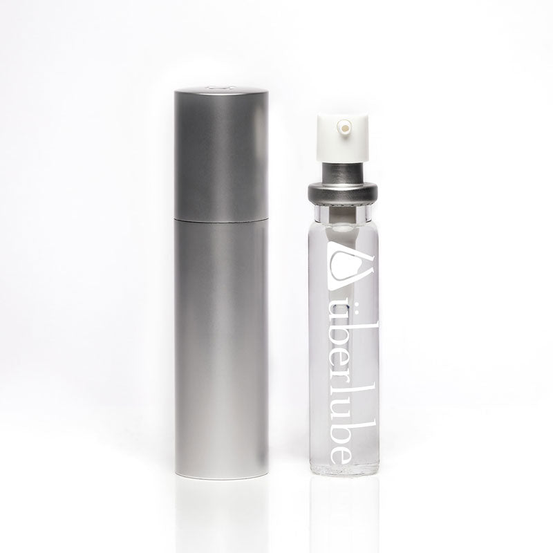 überlube Silver Good-to-Go Traveler Set with three 15ml lubricant refills in a sleek silver travel case.