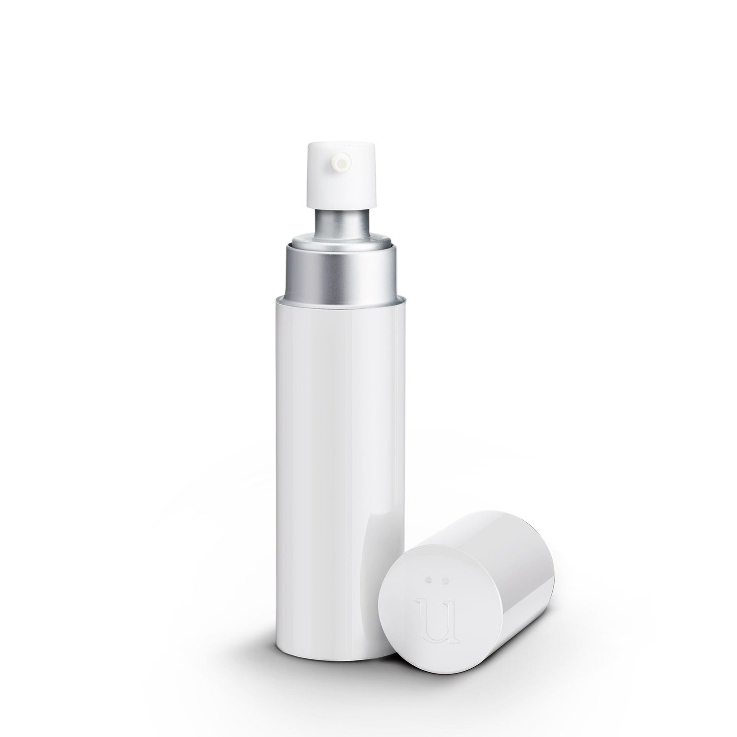 Elegant white refillable case with 15ml silicone-based lubricant insert, perfect for travel and discreet use.