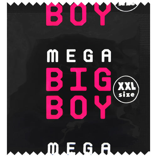 Beyond Seven Mega Big Boy condoms in packaging, showcasing their larger size and Sheerlon latex material for a comfortable fit.