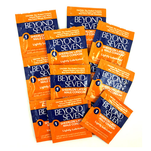 Beyond Seven Ultra Thin condoms in packaging, showcasing their sleek design and branding.