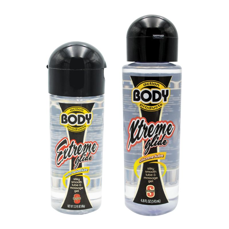 Body Action XTREME Silicone Glide Lubricant bottle with a sleek design, showcasing its luxurious silicone-based formula.