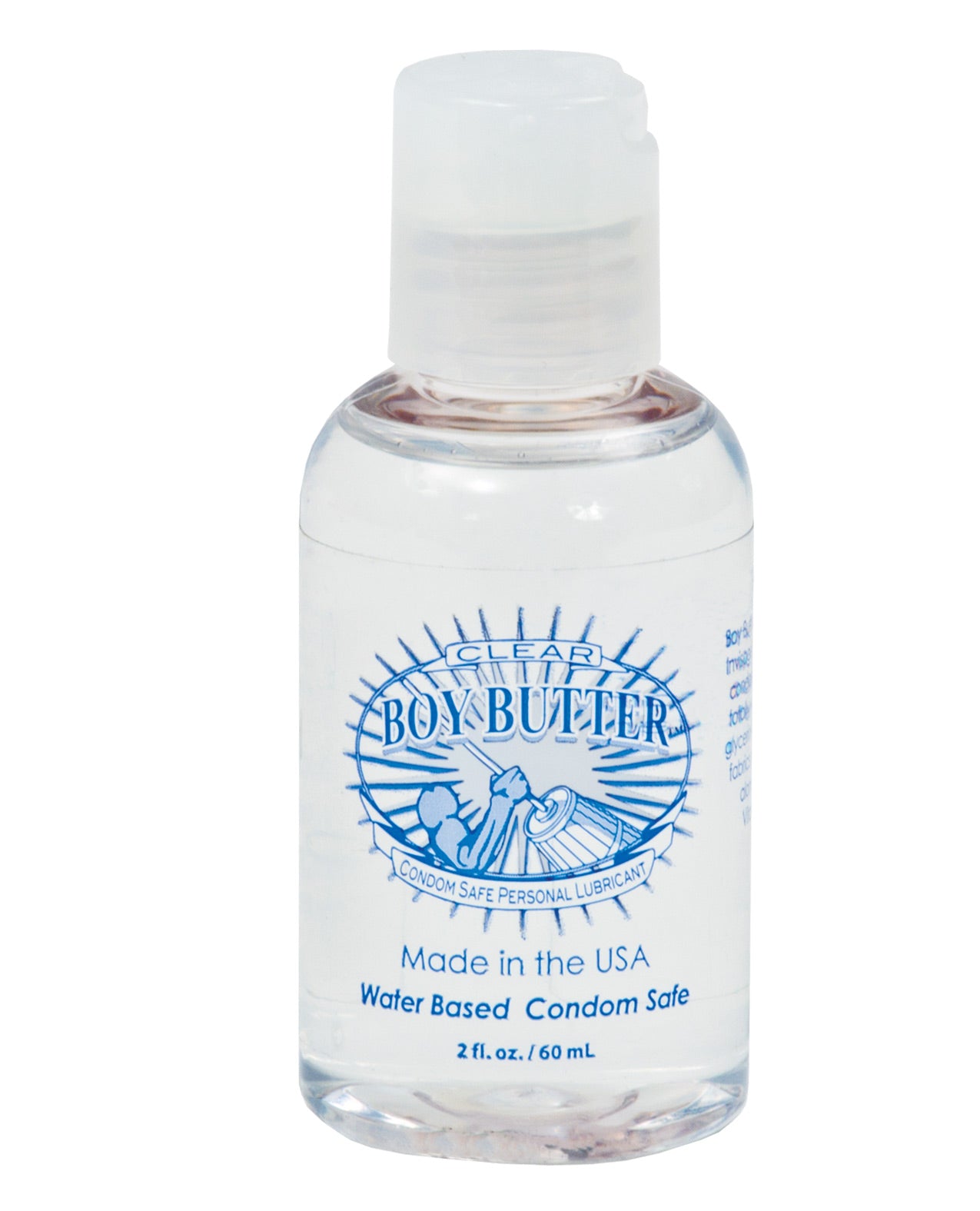 Boy Butter CLEAR 2 fl oz personal lubricant bottle with a coconut oil base, featuring a creamy texture that transforms into a clear lubricant.