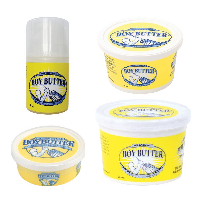 Boy Butter Original water-based lubricant bottle with a creamy texture, featuring Vitamin E and Shea Butter for enhanced intimacy.