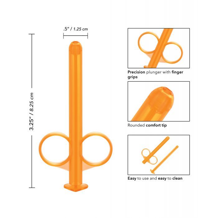 CalExotics Lube Tube Orange, a reusable lubricant dispenser with a slim shaft and rounded tip for precise application.