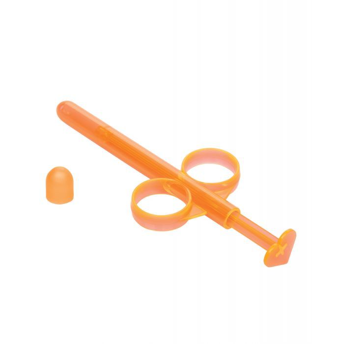 CalExotics Lube Tube Orange, a reusable lubricant dispenser with a slim shaft and rounded tip for precise application.