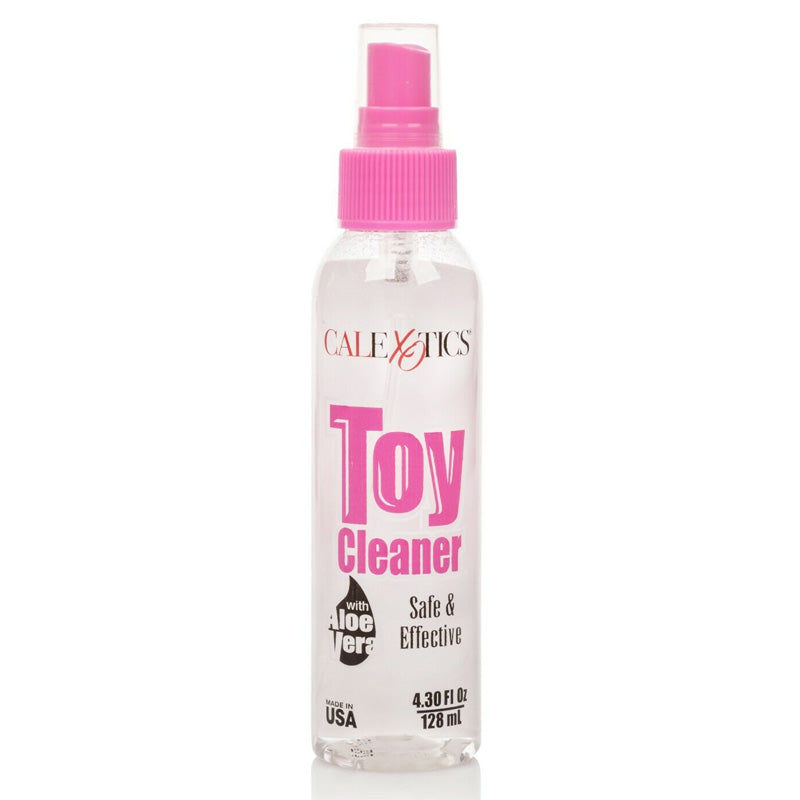 CalExotics Universal Aloe Vera Toy Cleaner in a clear plastic bottle with a pump spray nozzle, designed for intimate toy hygiene.