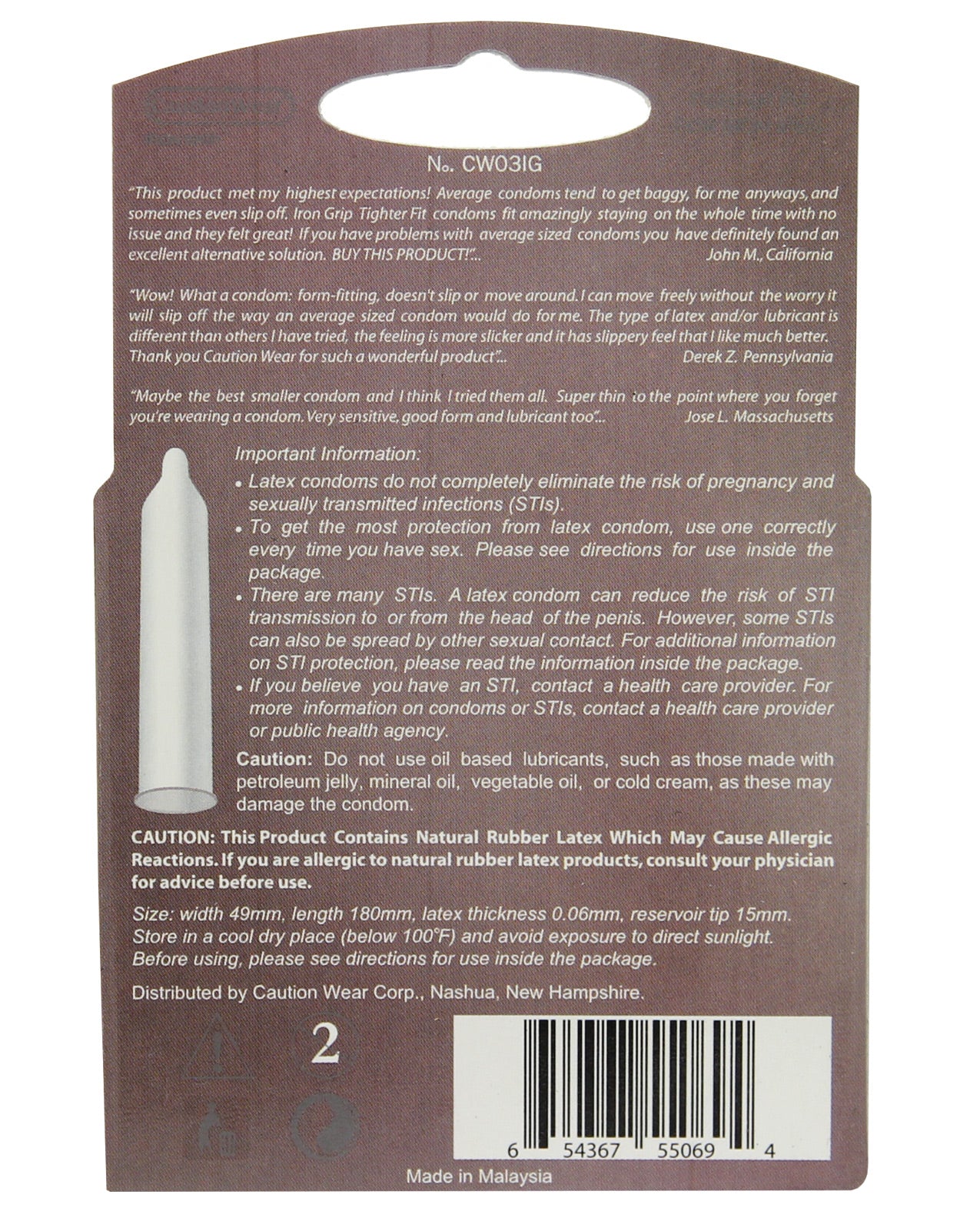 Caution Wear Iron Grip Box 3 condoms featuring a snug fit design and ultra-smooth silicone lubrication for enhanced comfort.