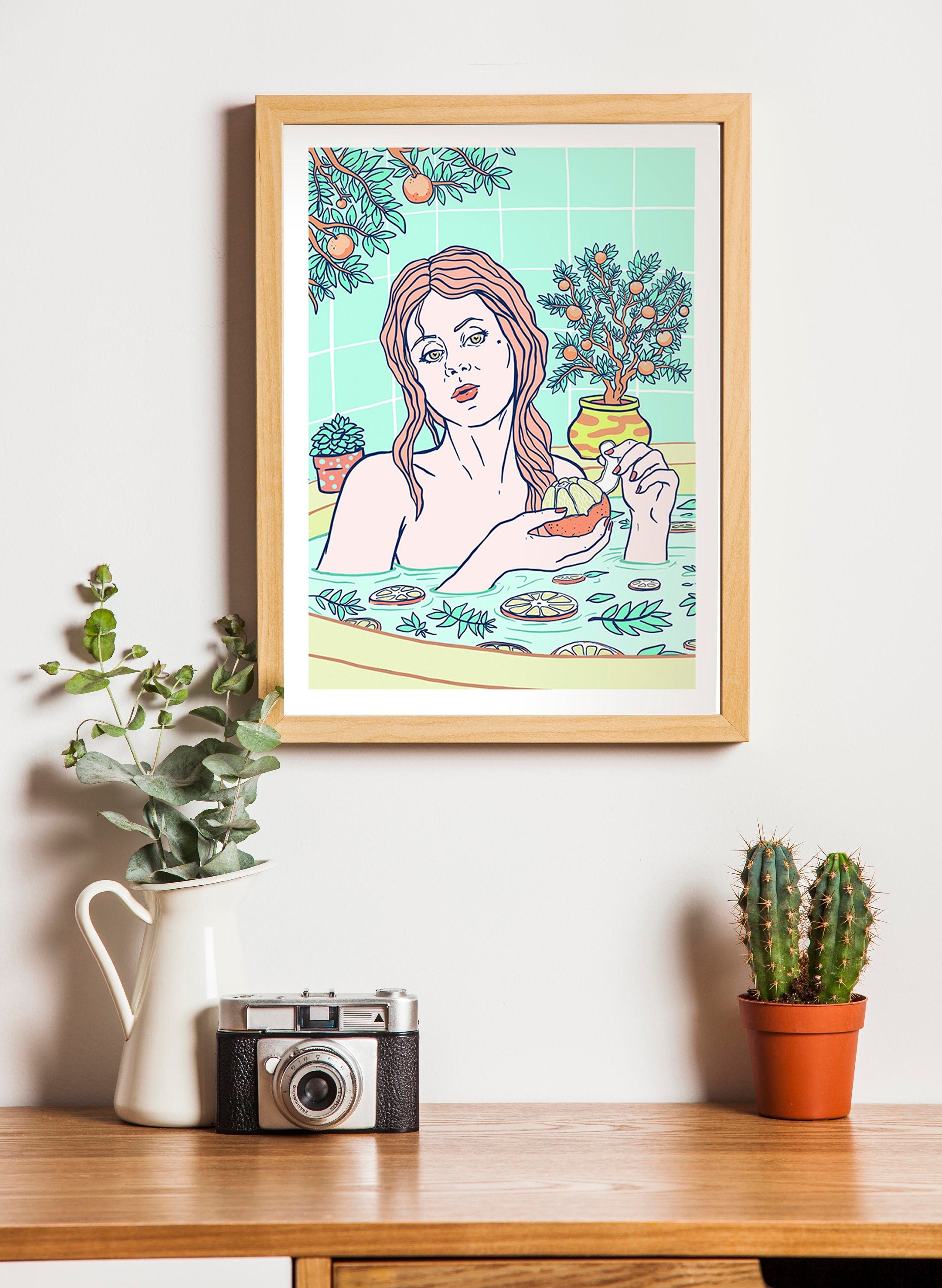 Citrus Bath and Seville Oranges limited edition art print, featuring vibrant colors and a serene design, hand-signed by the artist.