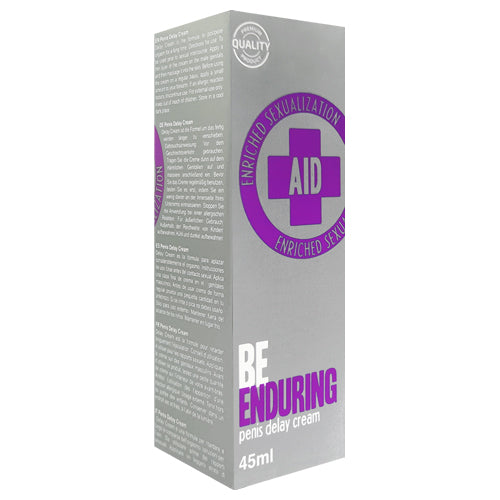 Cobeco AID Be Enduring Delay cream 45ml tube with a sleek design, showcasing its purpose for enhancing male endurance.