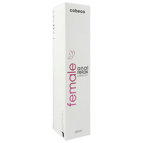 Cobeco Female Anal Relax 120ml lubricant bottle with a sleek design, perfect for enhancing comfort during intimate moments.