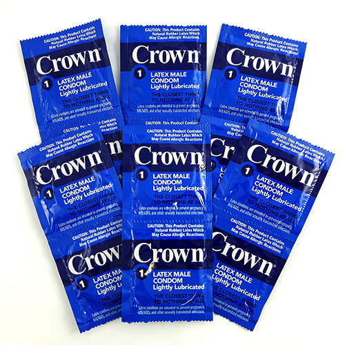 Crown Skinless Skin condoms in packaging, showcasing ultra-thin design and lubrication features.