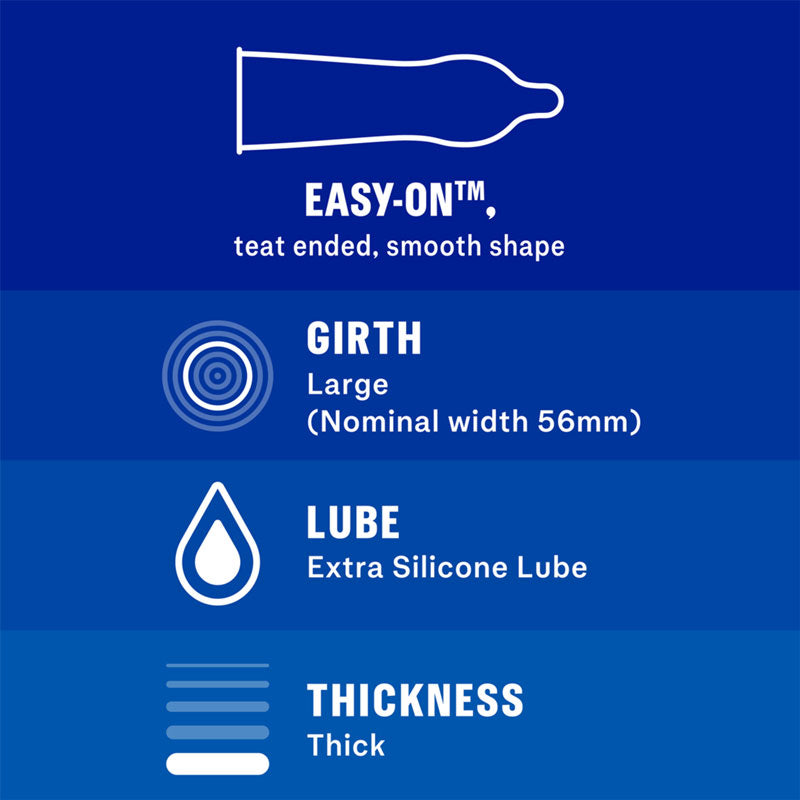 Durex Extra Safe Box 10 featuring transparent, teat-ended natural rubber latex condoms, designed for extra safety and comfort.