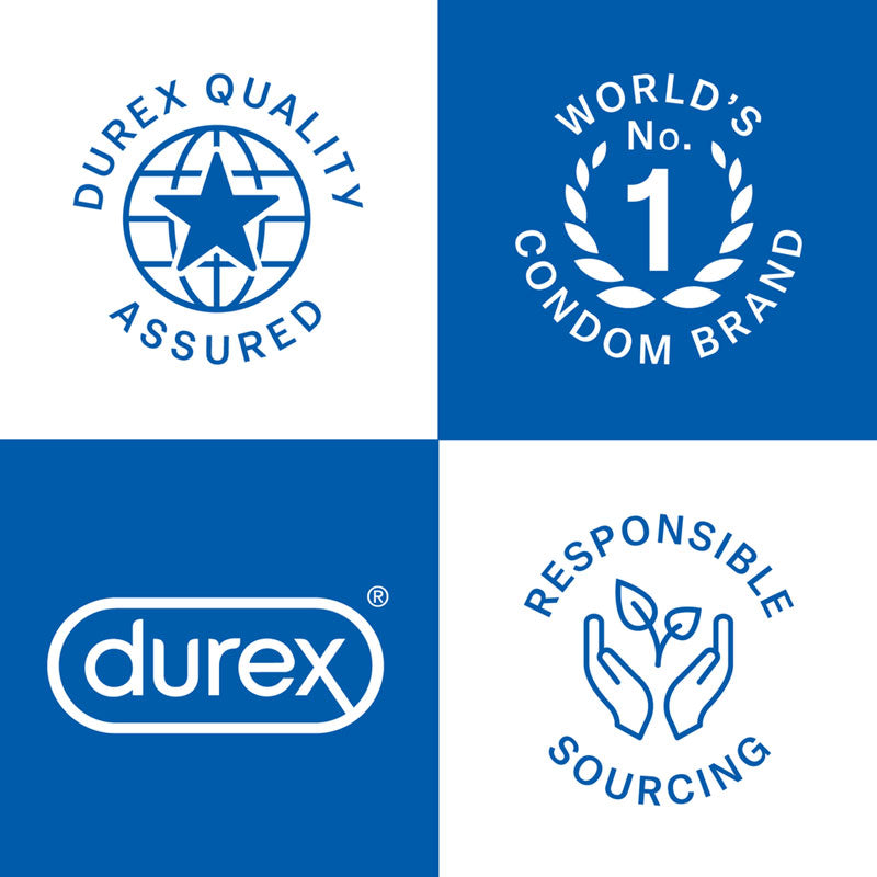 Durex Extra Safe Box 10 featuring transparent, teat-ended natural rubber latex condoms, designed for extra safety and comfort.