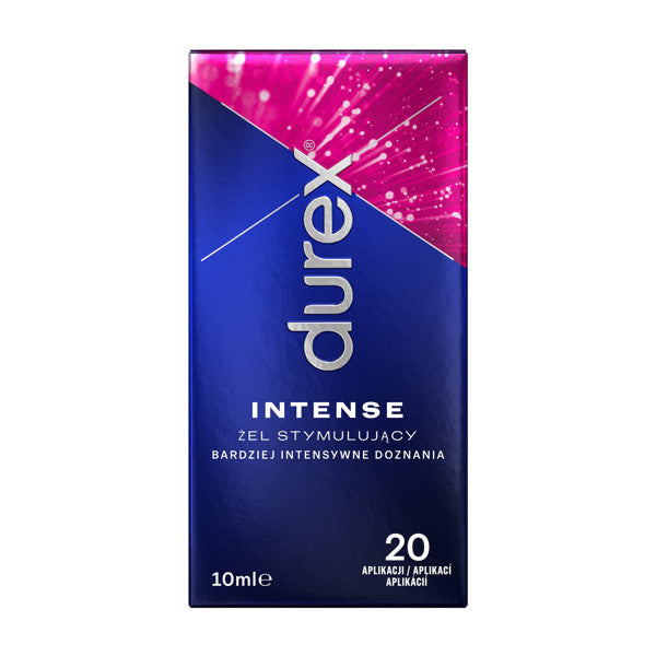 Durex Intense Gel 10ml bottle with a sleek design, showcasing its clitoral stimulating properties.