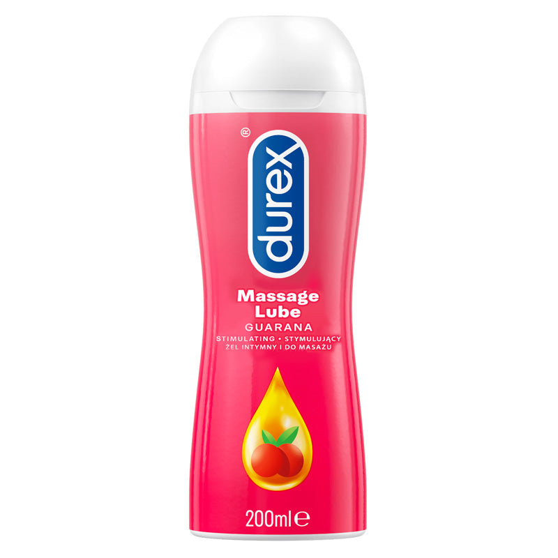 Durex Play Stimulating 2 in 1 Flavoured Lube 200ml bottle with vibrant packaging showcasing Guarana flavor.