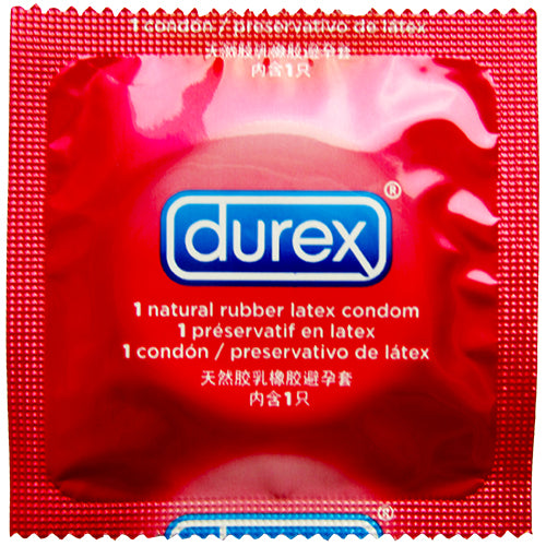 Durex Red Strawberry condoms in packaging, featuring a vibrant red color and strawberry flavor for enhanced pleasure.