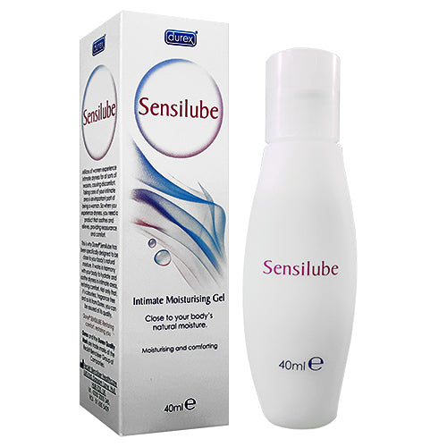 Durex Sensilube Intimate Moisturising Gel 40ml bottle with a soothing Aloe Vera formula for enhanced intimacy.