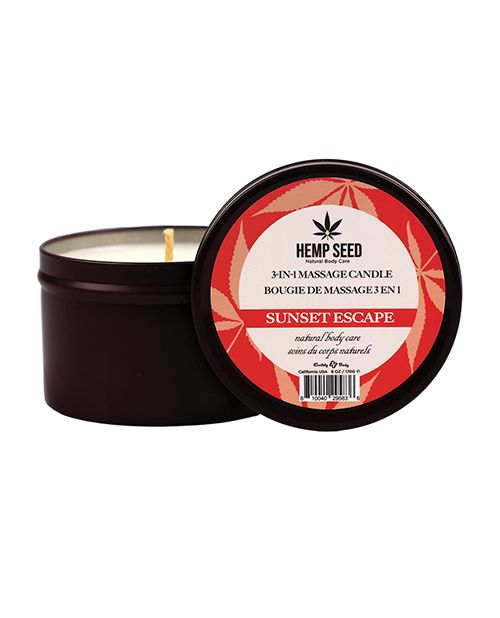 Earthly Body 3 IN 1 Massage Candle in Sunset Escape, showcasing its elegant design and warm glow.