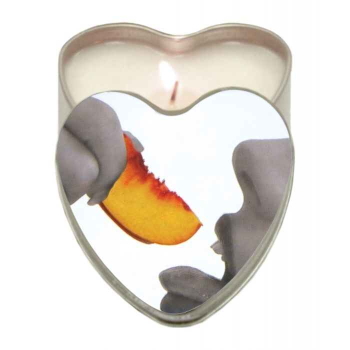 Earthly Body Hemp Edible Candle Heart Tin in Peach, showcasing its vibrant peach color and heart-shaped tin design.