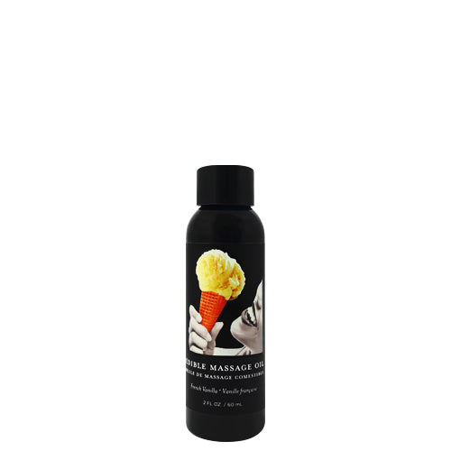 Earthly Body Vanilla Edible Massage Oil bottle with a vanilla flavor, showcasing its natural ingredients and luxurious design.