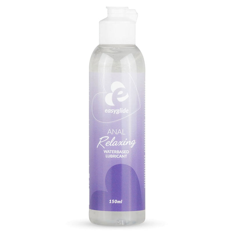 EasyGlide Anal Relaxing Water-Based Lube 150ml bottle with a sleek design, showcasing its cooling and tingling properties for enhanced anal pleasure.