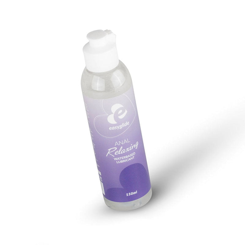 EasyGlide Anal Relaxing Water-Based Lube 150ml bottle with a sleek design, showcasing its cooling and tingling properties for enhanced anal pleasure.