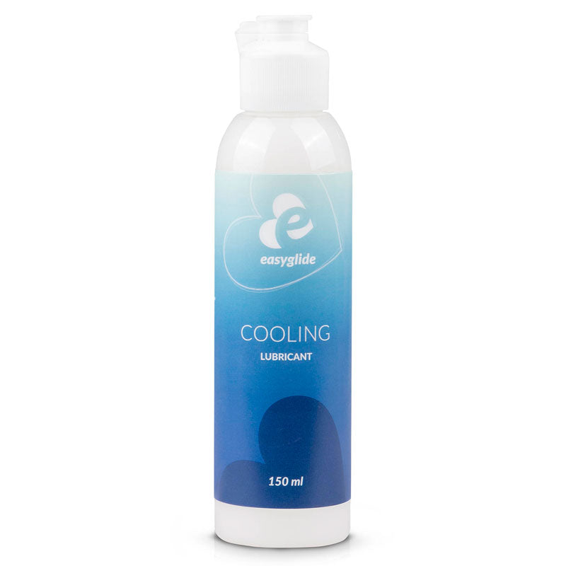 EasyGlide Cooling 150ml lubricant bottle with a sleek design, showcasing its water-based formula and cooling effect for enhanced pleasure.