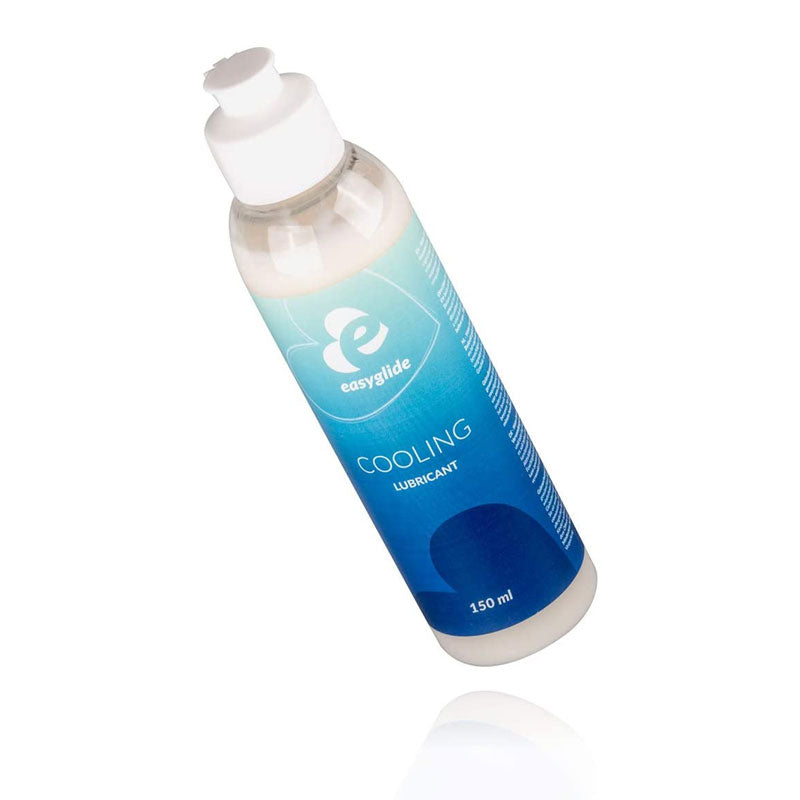 EasyGlide Cooling 150ml lubricant bottle with a sleek design, showcasing its water-based formula and cooling effect for enhanced pleasure.