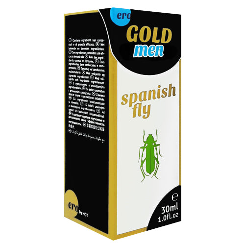 ero by HOT Spanish Fly Gold Men 30ml bottle with a sleek design, showcasing its premium quality for enhancing male sexual function.