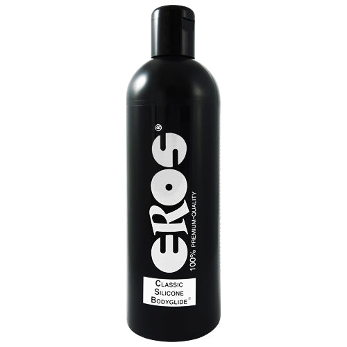 Bottle of EROS Classic Silicone Bodyglide lubricant with a sleek design, showcasing its premium quality and silicone-based formula.