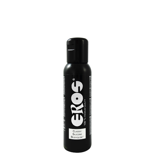 Bottle of EROS Classic Silicone Bodyglide lubricant with a sleek design, showcasing its premium quality and silicone-based formula.