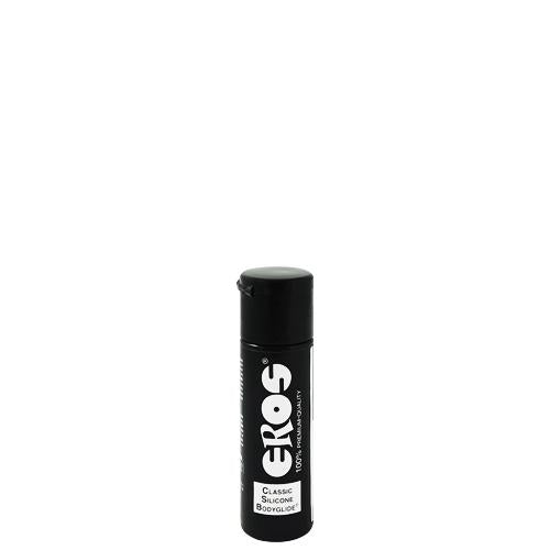 Bottle of EROS Classic Silicone Bodyglide lubricant with a sleek design, showcasing its premium quality and silicone-based formula.