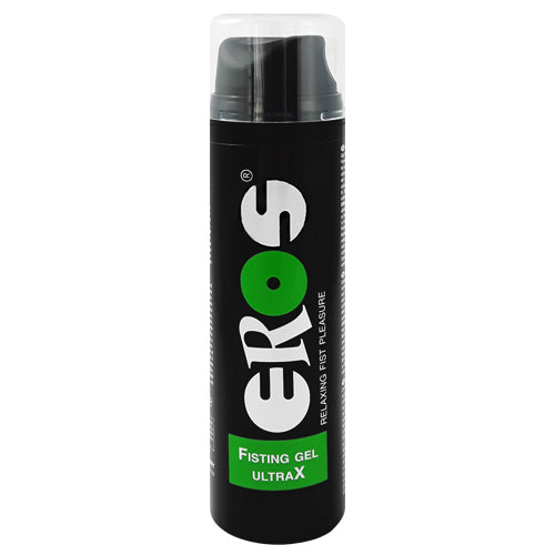 EROS Fisting Gel UltraX in a sleek bottle, showcasing its silicone and water blend formula for enhanced lubrication.