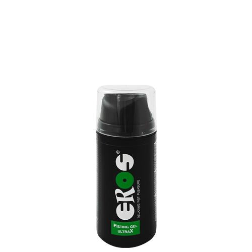 EROS Fisting Gel UltraX in a sleek bottle, showcasing its silicone and water blend formula for enhanced lubrication.