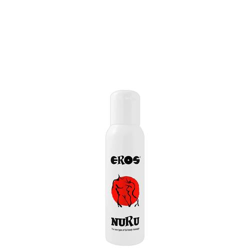 EROS Nuru Massage Gel bottle with a sleek design, showcasing its water-based formula and hydrating properties.