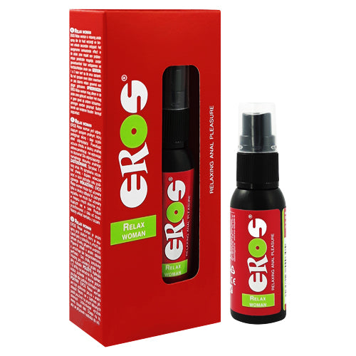 EROS Relax Woman 30ml anal relaxation spray bottle with a sleek design, perfect for enhancing intimate experiences.