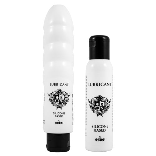 Bottle of EROS Silicone Based Fetish lubricant with a sleek design, showcasing its premium quality and long-lasting formula.