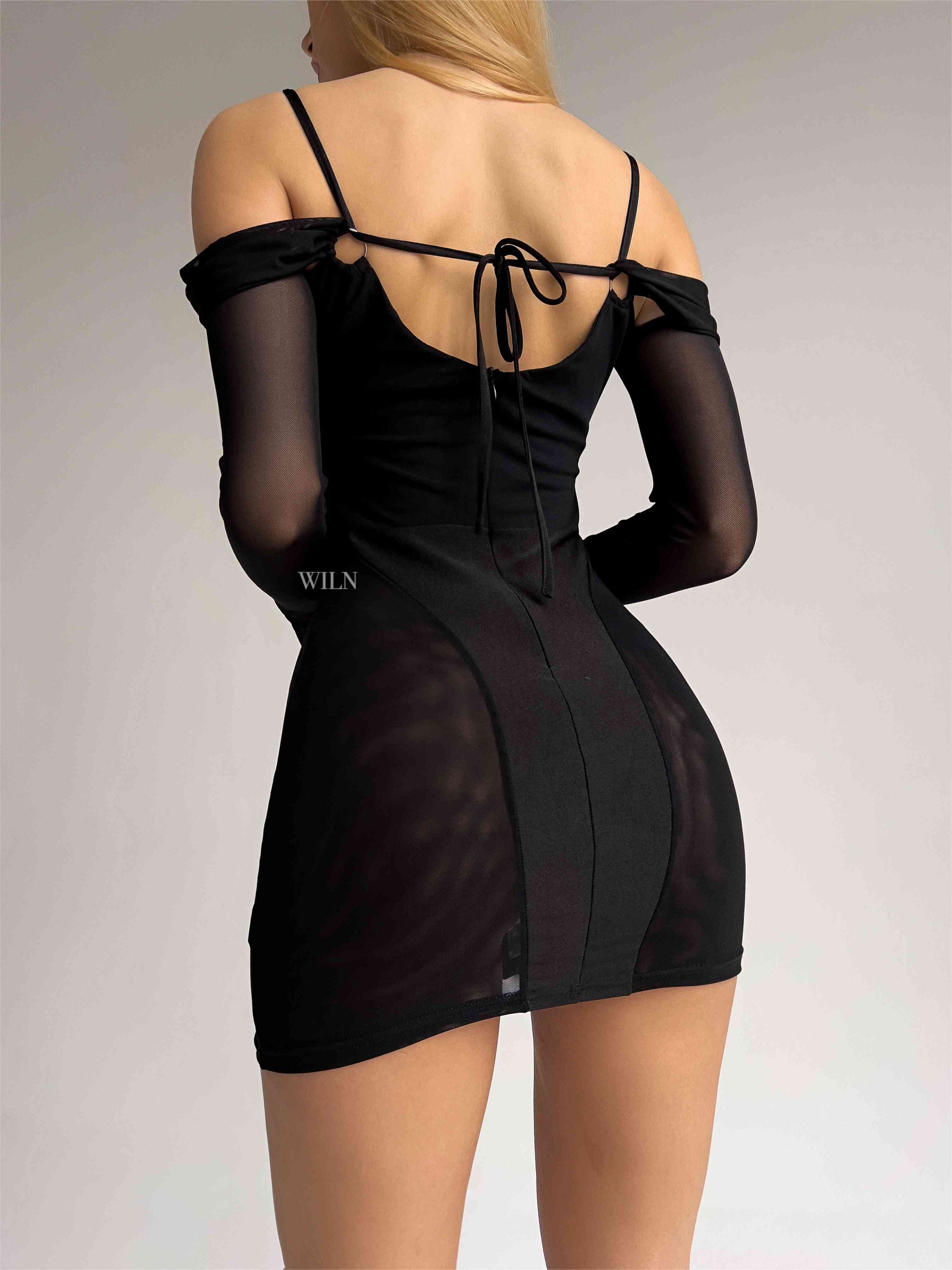 EROTICA Mini Dress in Black and Red, featuring a built-in corset and adjustable shoulder straps, designed for a bodycon fit.