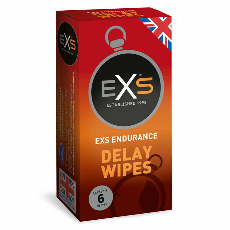 EXS Endurance Delay Wipes packaging showcasing the product designed for delaying ejaculation.