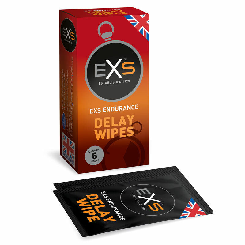 EXS Endurance Delay Wipes packaging showcasing the product designed for delaying ejaculation.