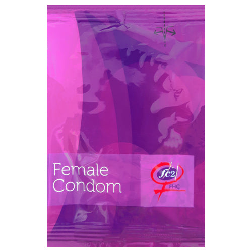 FC2 Female Condom displayed on a white background, showcasing its clear, smooth texture and unique shape designed for female use.