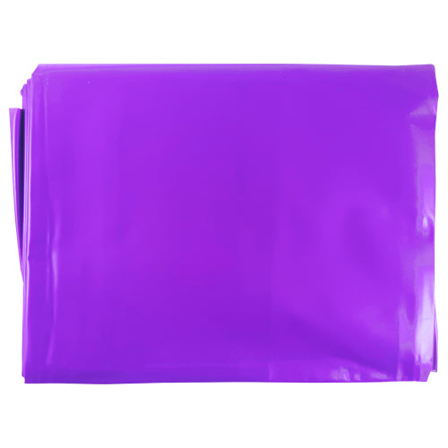 Fetish Collection Purple Orgy-Laken Sheet on a bed, showcasing its glossy, smooth surface ideal for slippery play.