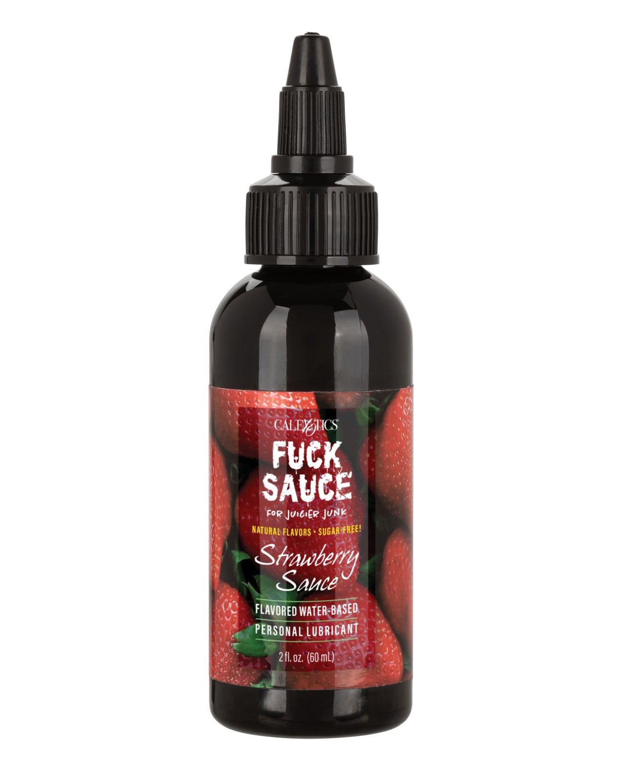 Bottle of Fuck Sauce Strawberry Flavored Water Based Lubricant, 2 fl oz, featuring a vibrant design and easy-to-use cap.