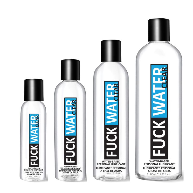 Bottle of Fuck Water Clear H2O water-based lubricant, designed for enhancing intimate experiences with a sleek and modern look.