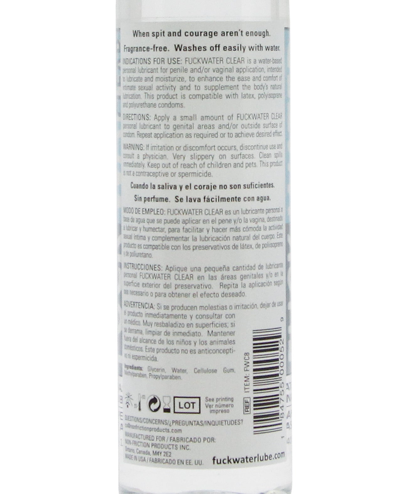 Bottle of Fuck Water Clear H2O water-based lubricant, designed for enhancing intimate experiences with a sleek and modern look.