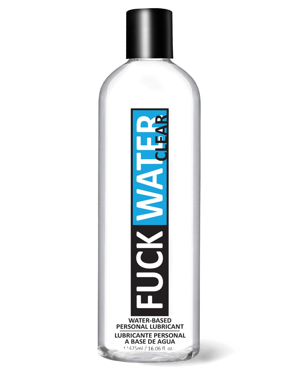 Bottle of Fuck Water Clear H2O water-based lubricant, designed for enhancing intimate experiences with a sleek and modern look.