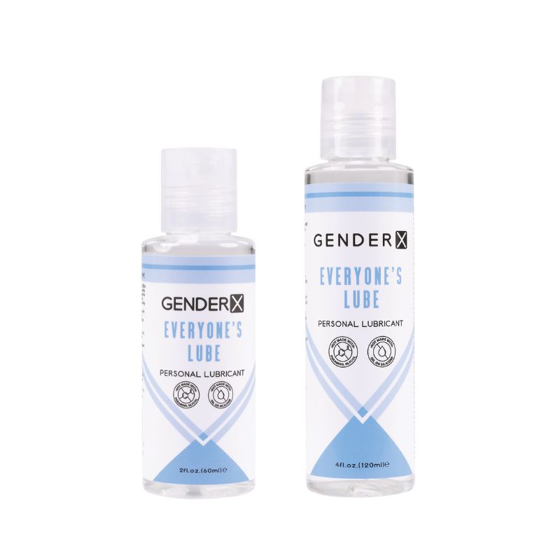 Gender X Everyone's Lube bottle with a sleek design, showcasing its water-based formula for enhanced intimacy.