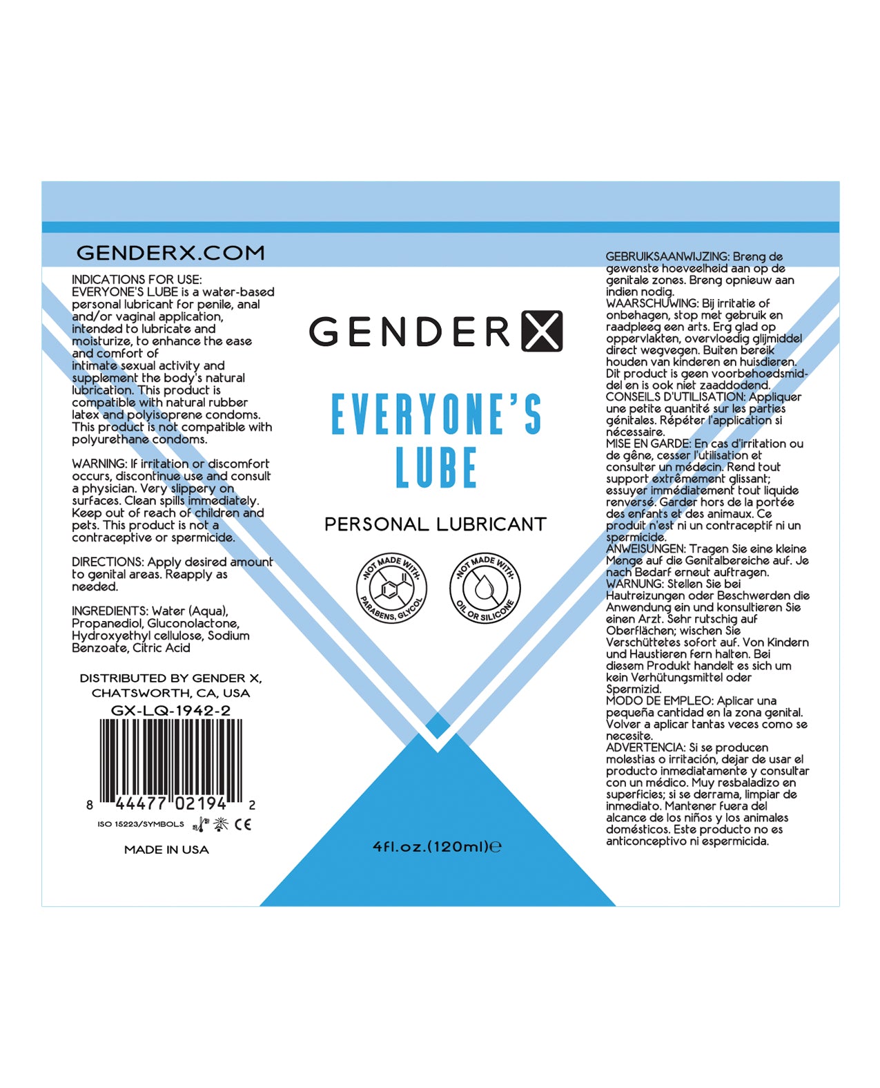 Gender X Everyone's Lube bottle with a sleek design, showcasing its water-based formula for enhanced intimacy.