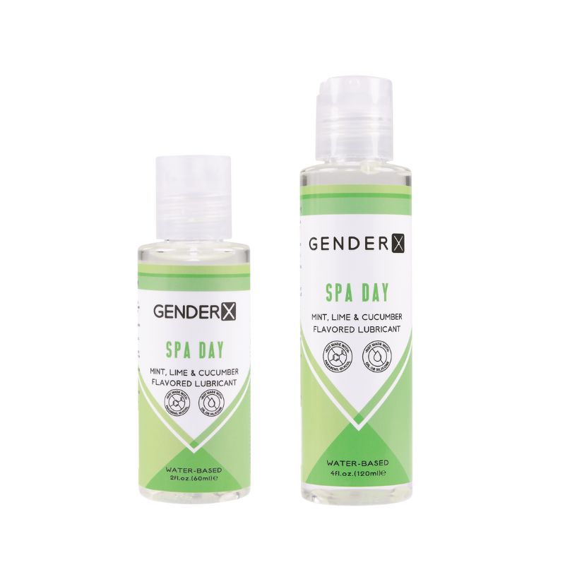 Gender X Flavored Lube Spa Day bottle with mint flavor, designed for enhancing intimate experiences.